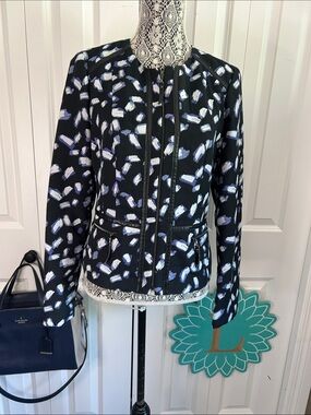 ✨ Gerry Weber Abstract Brushstroke Zip Jacket with Faux Leather Trim ✨